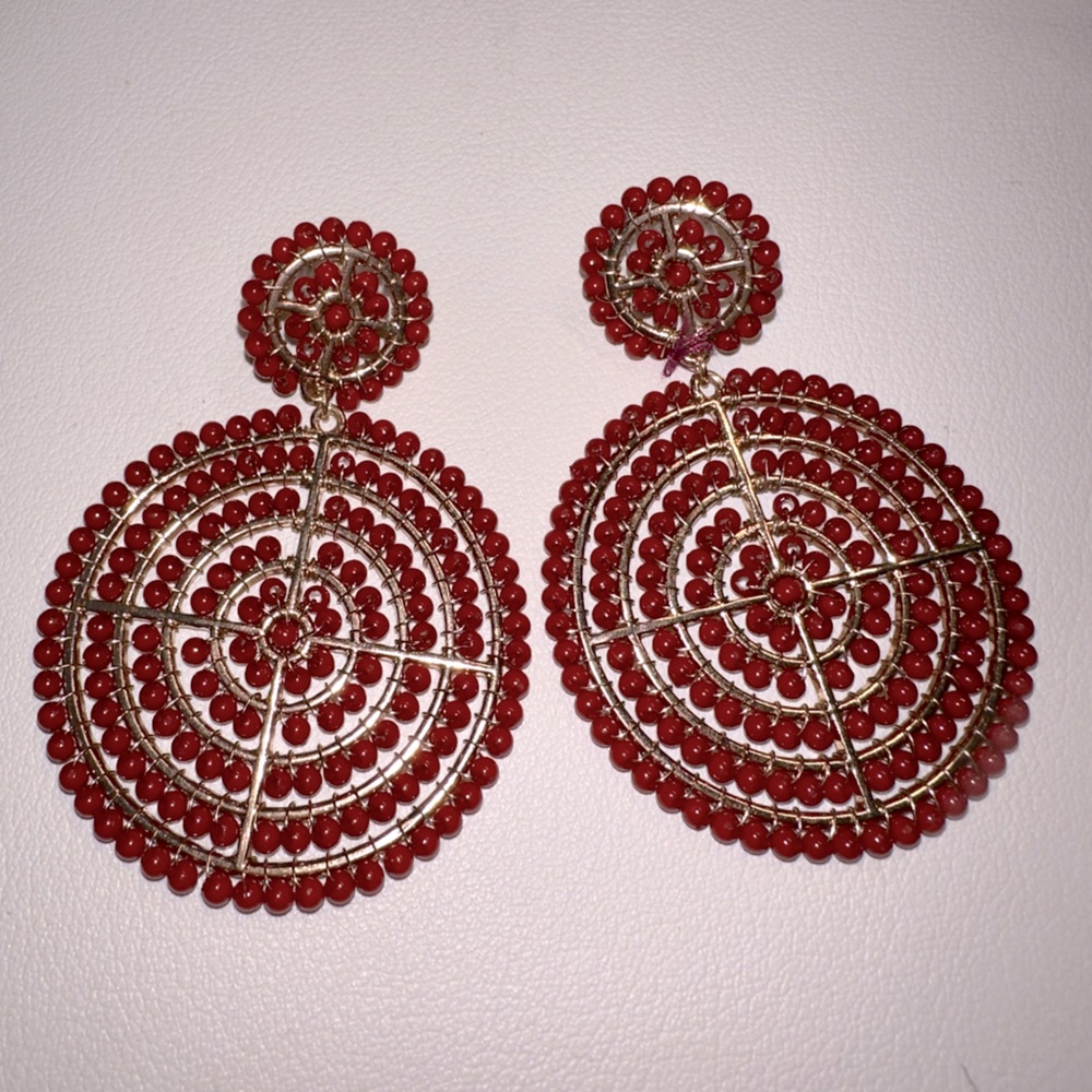 Red Beaded Dangle Earrings